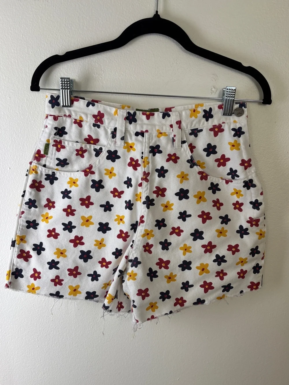VTG 90s Esprit White Denim Cutoff Shorts with Flower Print